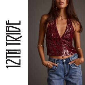 Nwt! 12th Tribe Selena Mulberry Sequin Halter Top